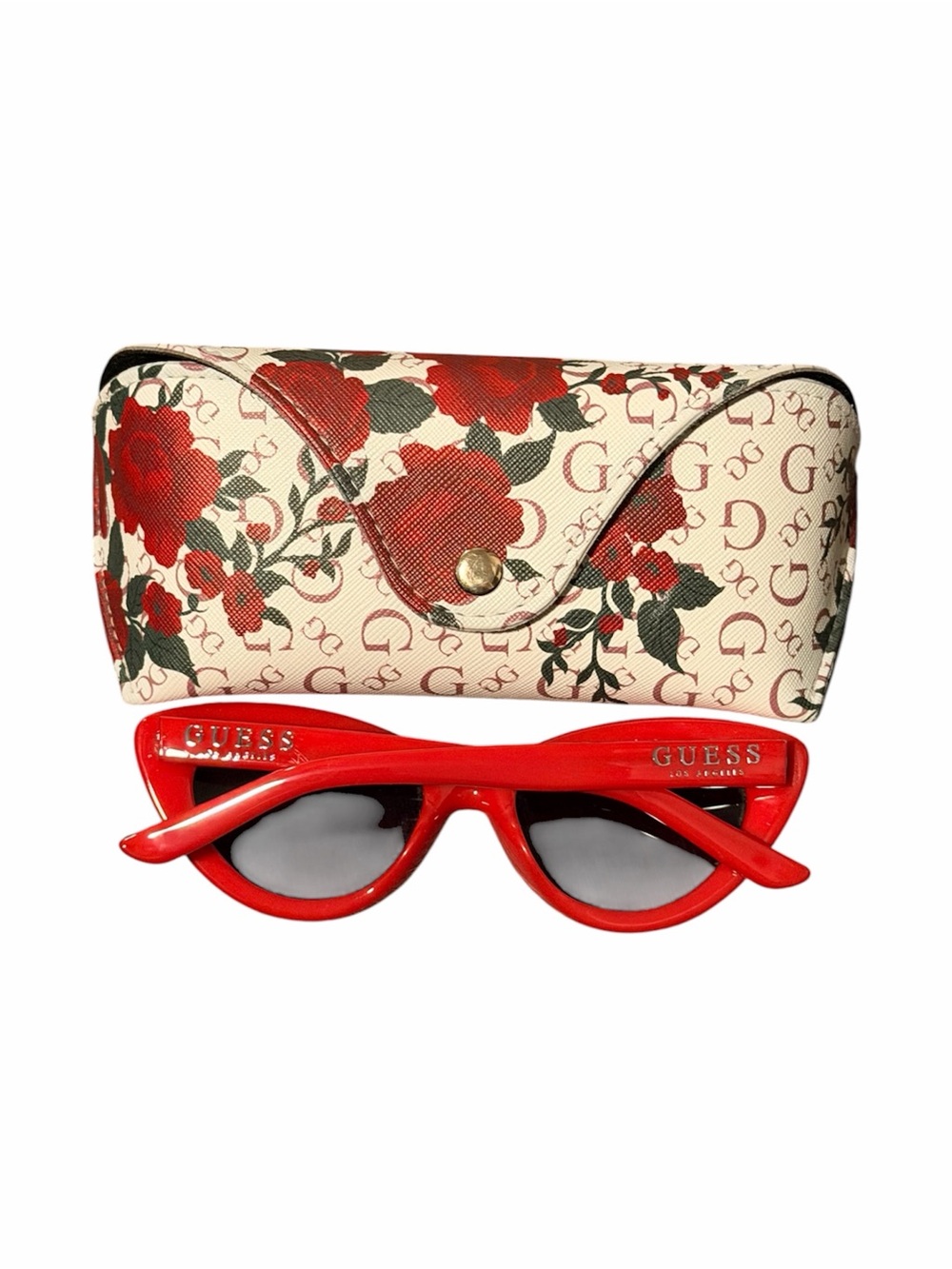 GUESS Red Cat-Eye Sunglasses with Floral Logo Case - Picture 2 of 3